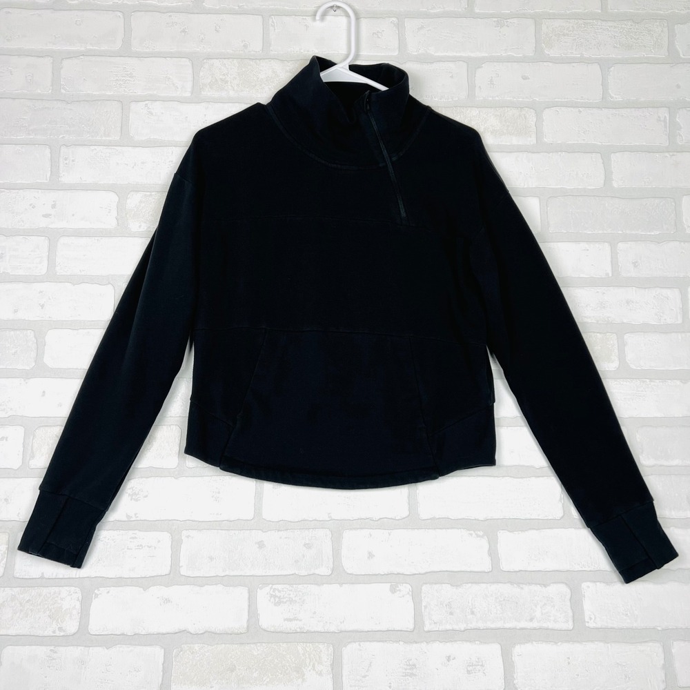 The North Face Womens Black Asymmetrical Quarter Zip Funnel Neck Sweatshirt